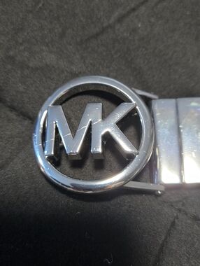 Michael Kors Ivory/Black Monogram Reversable Belt with Subtle Beige Pattern